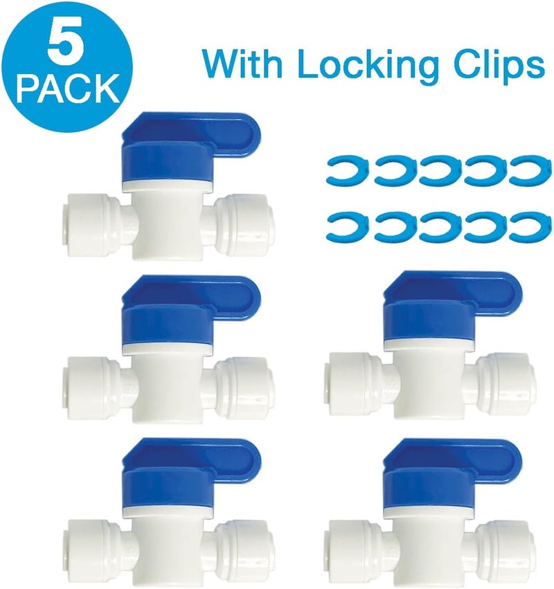 Filtration Warehouse Speed Fit 1/4 or 3/8 Inch Shut Off Valve, Push to Connect Plastic Plumbing Fitting, With Locking Clips, , Compare to PPSV040808WP (1/4" Five Pack) - Image 4